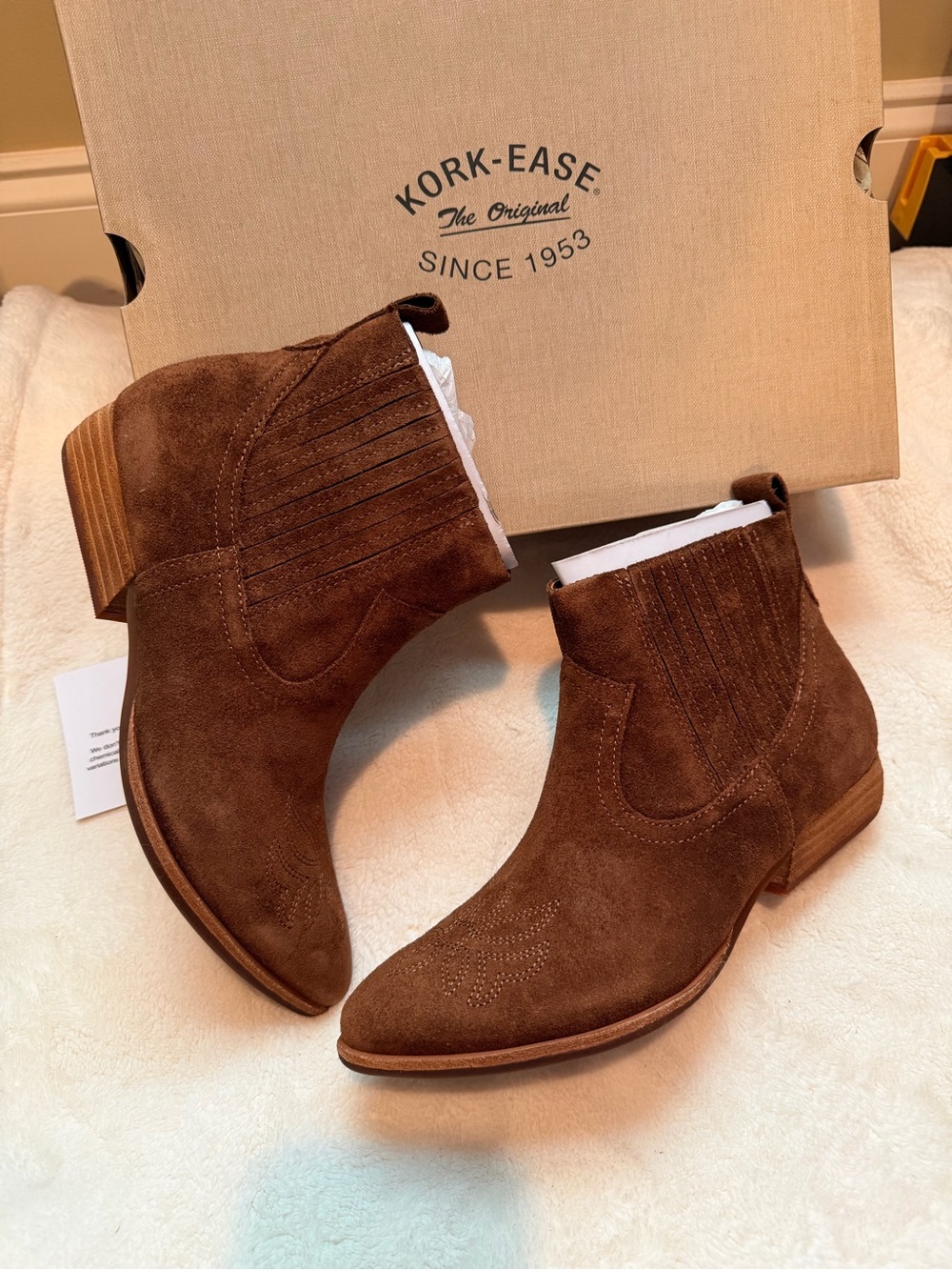 Kork-Ease Brown Suede Western Ankle Booties